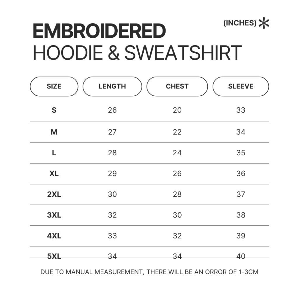 Embroidered Hoodie Sweatshirt Size Chart - Nurse Gift For You