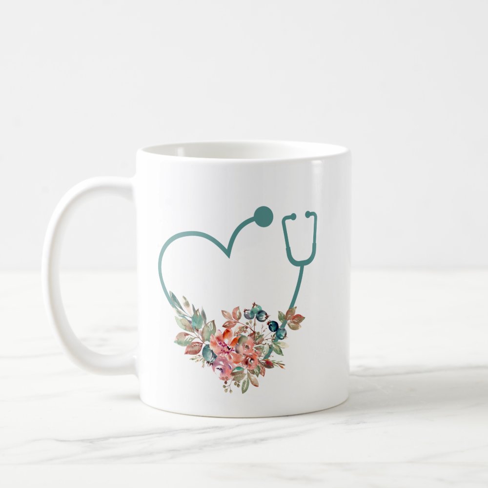 floral stethoscope heart medical nurse caregiver coffee mug - Nurse Gift For You