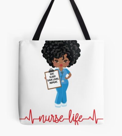 Eat. Sleep. Save Lives. Repeat. African American Woman Nurse Life Tote Bag Official Nurse Merch