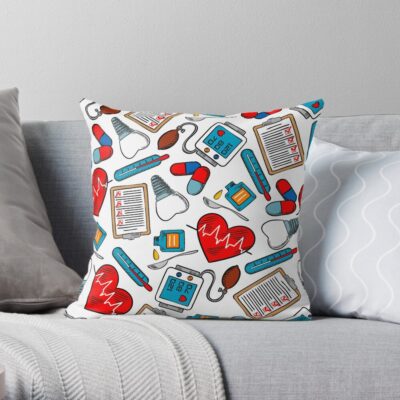 Cute Medical Nurse Doctor Theme Pattern Throw Pillow Official Nurse Merch