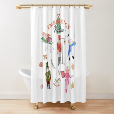 Emergency Nurse Nutcracker Crew, Christmas Er Nurse Nutcrackers Shower Curtain Official Nurse Merch