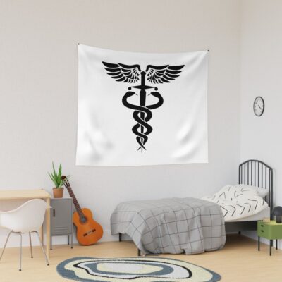 Caduceus Medical Symbol With Snakes Sword And Wings Tapestry Official Nurse Merch